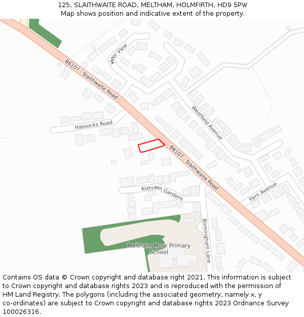 125, SLAITHWAITE ROAD, MELTHAM, HOLMFIRTH, HD9 5PW: Location map and indicative extent of plot