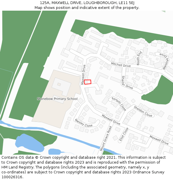 125A, MAXWELL DRIVE, LOUGHBOROUGH, LE11 5EJ: Location map and indicative extent of plot