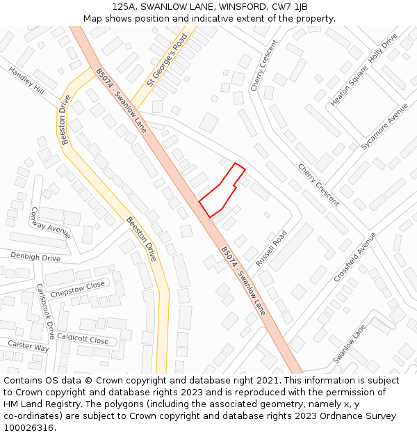 125A, SWANLOW LANE, WINSFORD, CW7 1JB: Location map and indicative extent of plot