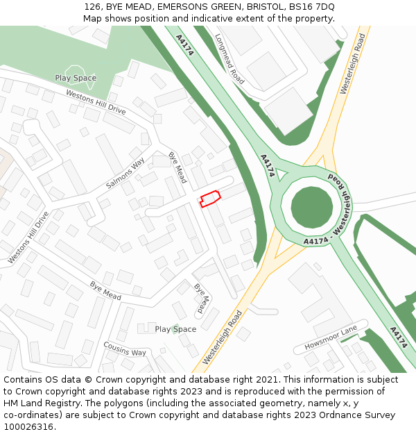 126, BYE MEAD, EMERSONS GREEN, BRISTOL, BS16 7DQ: Location map and indicative extent of plot