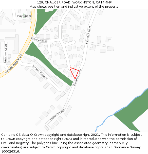 126, CHAUCER ROAD, WORKINGTON, CA14 4HP: Location map and indicative extent of plot