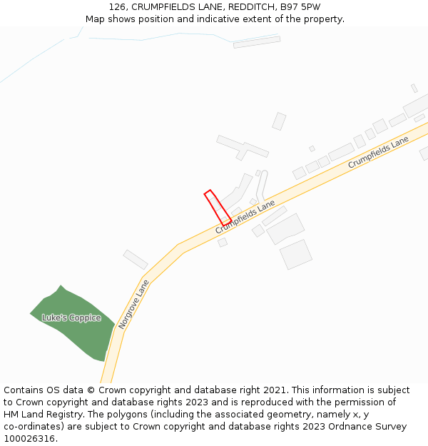 126, CRUMPFIELDS LANE, REDDITCH, B97 5PW: Location map and indicative extent of plot