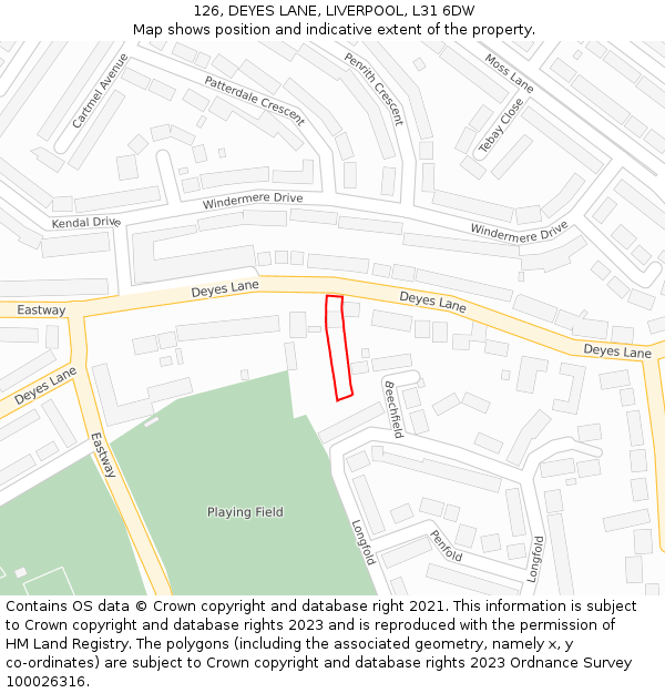 126, DEYES LANE, LIVERPOOL, L31 6DW: Location map and indicative extent of plot