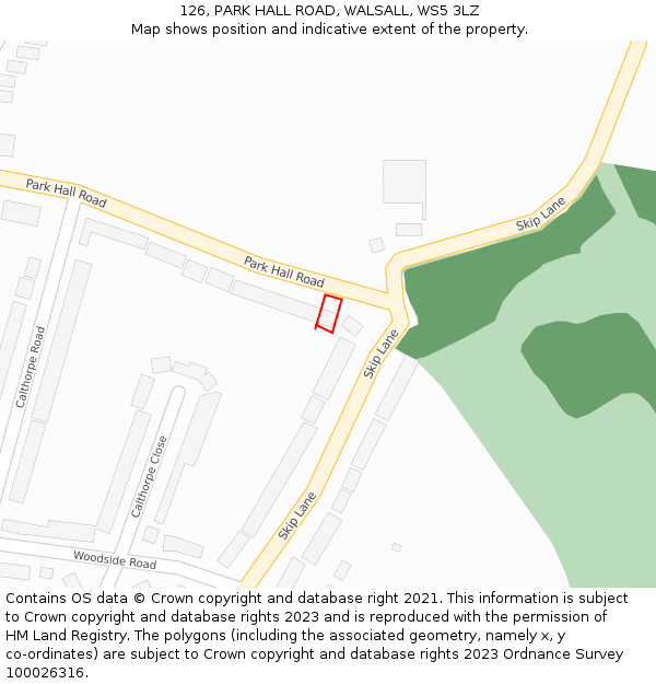 126, PARK HALL ROAD, WALSALL, WS5 3LZ: Location map and indicative extent of plot