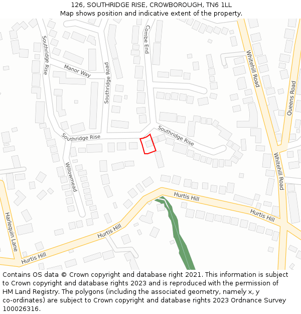 126, SOUTHRIDGE RISE, CROWBOROUGH, TN6 1LL: Location map and indicative extent of plot