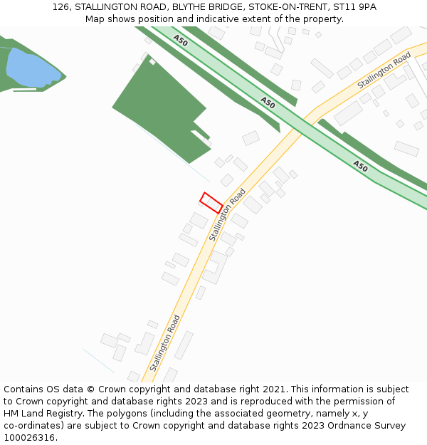 126, STALLINGTON ROAD, BLYTHE BRIDGE, STOKE-ON-TRENT, ST11 9PA: Location map and indicative extent of plot
