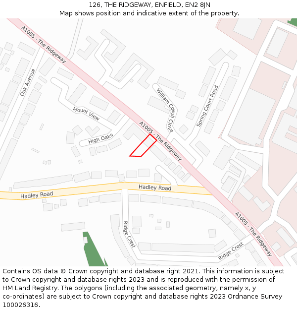 126, THE RIDGEWAY, ENFIELD, EN2 8JN: Location map and indicative extent of plot