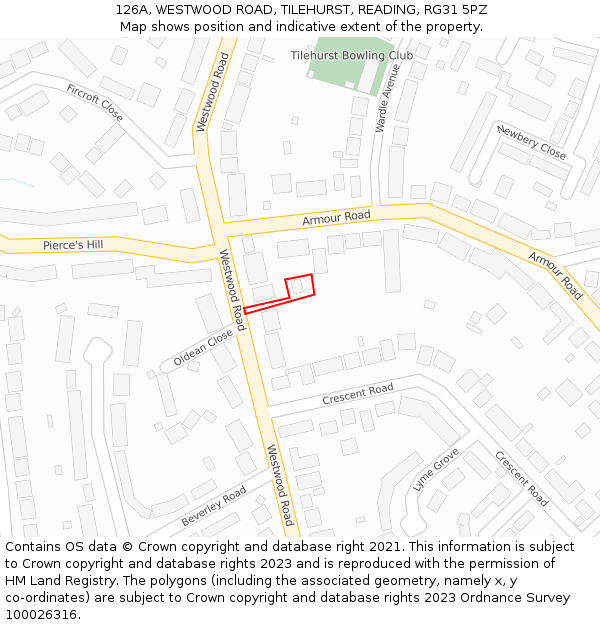 126A, WESTWOOD ROAD, TILEHURST, READING, RG31 5PZ: Location map and indicative extent of plot