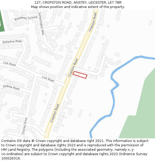 127, CROPSTON ROAD, ANSTEY, LEICESTER, LE7 7BR: Location map and indicative extent of plot