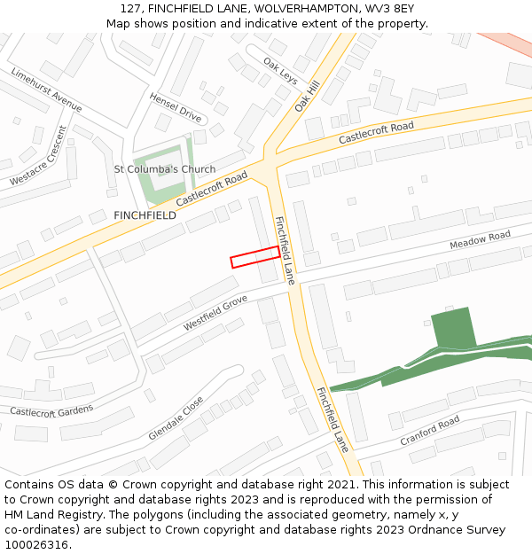 127, FINCHFIELD LANE, WOLVERHAMPTON, WV3 8EY: Location map and indicative extent of plot