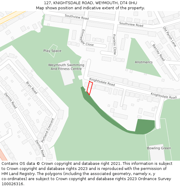 127, KNIGHTSDALE ROAD, WEYMOUTH, DT4 0HU: Location map and indicative extent of plot