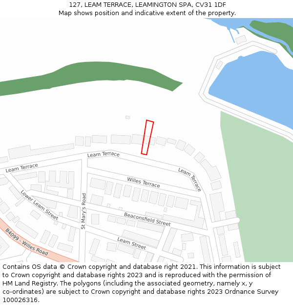 127, LEAM TERRACE, LEAMINGTON SPA, CV31 1DF: Location map and indicative extent of plot