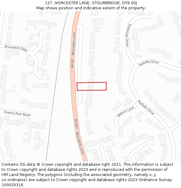 127, WORCESTER LANE, STOURBRIDGE, DY9 0SJ: Location map and indicative extent of plot