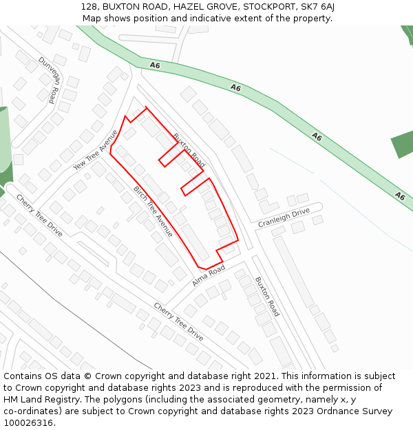 128, BUXTON ROAD, HAZEL GROVE, STOCKPORT, SK7 6AJ: Location map and indicative extent of plot