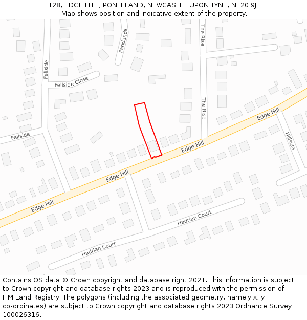 128, EDGE HILL, PONTELAND, NEWCASTLE UPON TYNE, NE20 9JL: Location map and indicative extent of plot