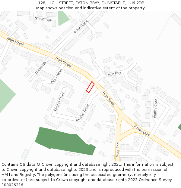 128, HIGH STREET, EATON BRAY, DUNSTABLE, LU6 2DP: Location map and indicative extent of plot