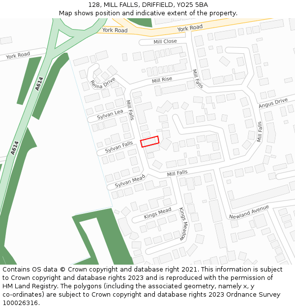 128, MILL FALLS, DRIFFIELD, YO25 5BA: Location map and indicative extent of plot