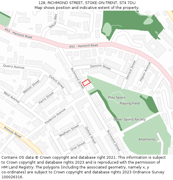 128, RICHMOND STREET, STOKE-ON-TRENT, ST4 7DU: Location map and indicative extent of plot