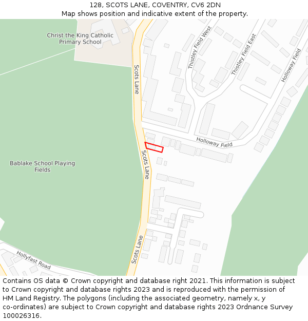128, SCOTS LANE, COVENTRY, CV6 2DN: Location map and indicative extent of plot