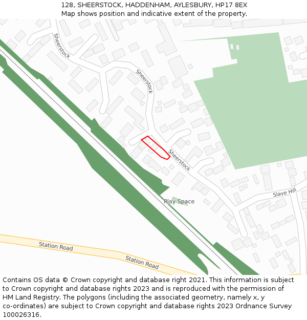 128, SHEERSTOCK, HADDENHAM, AYLESBURY, HP17 8EX: Location map and indicative extent of plot