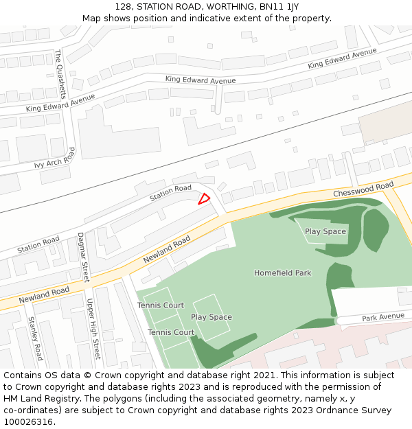 128, STATION ROAD, WORTHING, BN11 1JY: Location map and indicative extent of plot