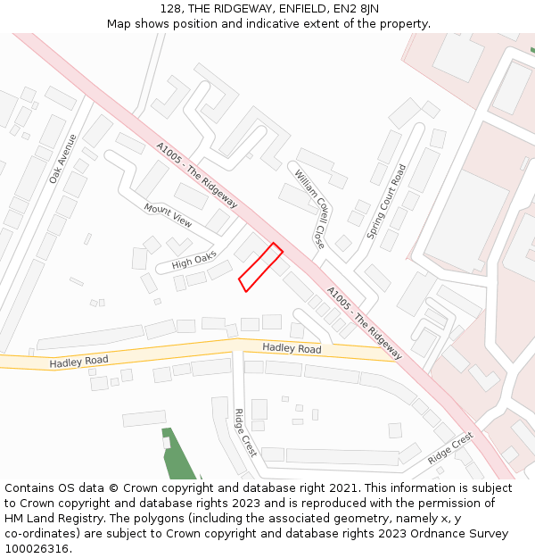 128, THE RIDGEWAY, ENFIELD, EN2 8JN: Location map and indicative extent of plot