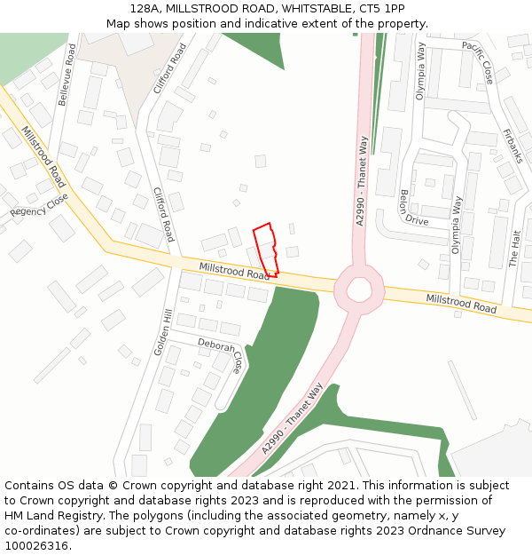 128A, MILLSTROOD ROAD, WHITSTABLE, CT5 1PP: Location map and indicative extent of plot