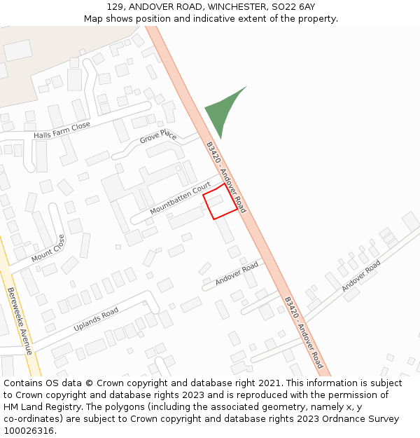 129, ANDOVER ROAD, WINCHESTER, SO22 6AY: Location map and indicative extent of plot