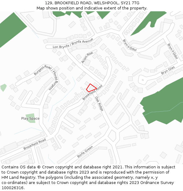 129, BROOKFIELD ROAD, WELSHPOOL, SY21 7TG: Location map and indicative extent of plot