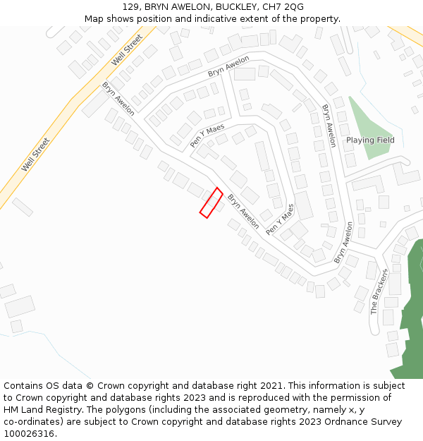 129, BRYN AWELON, BUCKLEY, CH7 2QG: Location map and indicative extent of plot