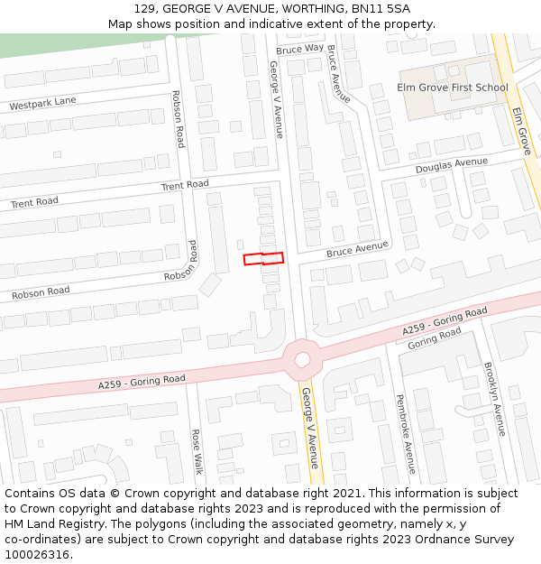 129, GEORGE V AVENUE, WORTHING, BN11 5SA: Location map and indicative extent of plot