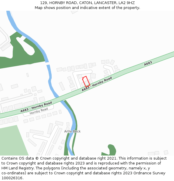 129, HORNBY ROAD, CATON, LANCASTER, LA2 9HZ: Location map and indicative extent of plot