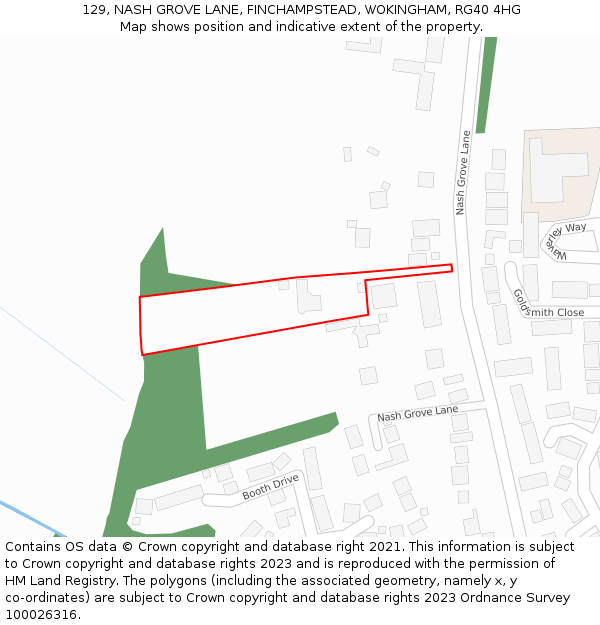 129, NASH GROVE LANE, FINCHAMPSTEAD, WOKINGHAM, RG40 4HG: Location map and indicative extent of plot