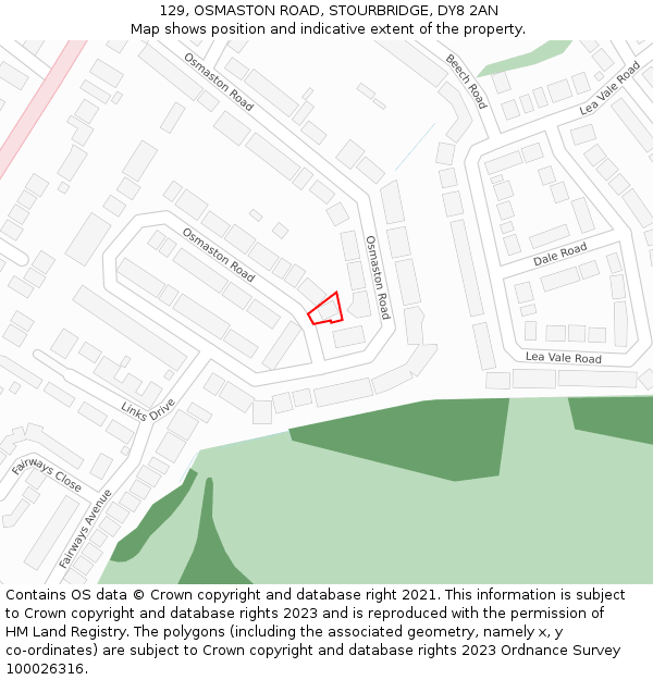 129, OSMASTON ROAD, STOURBRIDGE, DY8 2AN: Location map and indicative extent of plot
