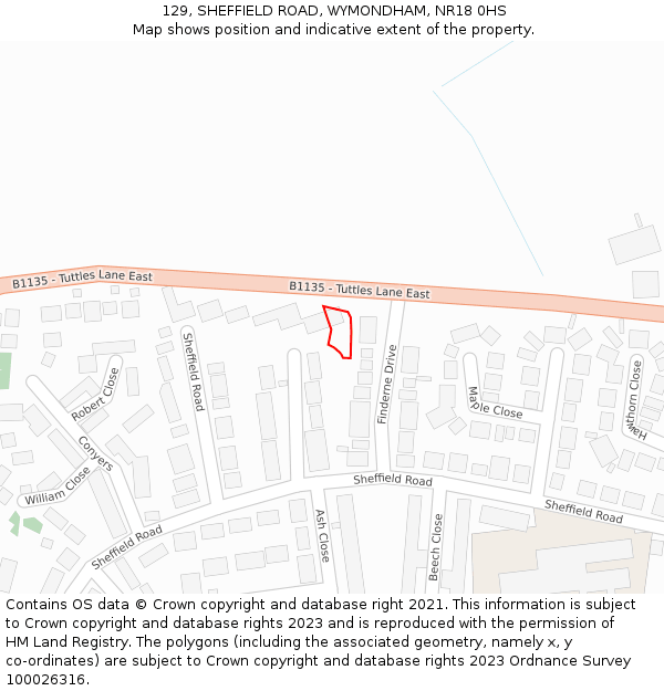 129, SHEFFIELD ROAD, WYMONDHAM, NR18 0HS: Location map and indicative extent of plot