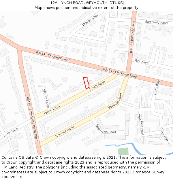 12A, LYNCH ROAD, WEYMOUTH, DT4 0SJ: Location map and indicative extent of plot