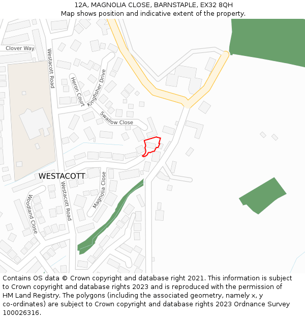 12A, MAGNOLIA CLOSE, BARNSTAPLE, EX32 8QH: Location map and indicative extent of plot