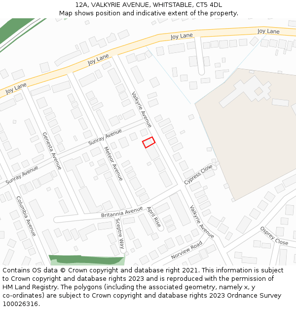 12A, VALKYRIE AVENUE, WHITSTABLE, CT5 4DL: Location map and indicative extent of plot