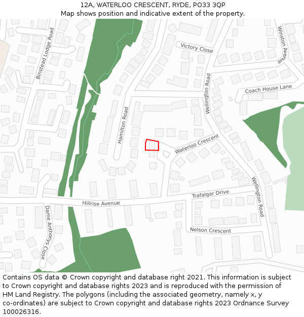 12A, WATERLOO CRESCENT, RYDE, PO33 3QP: Location map and indicative extent of plot