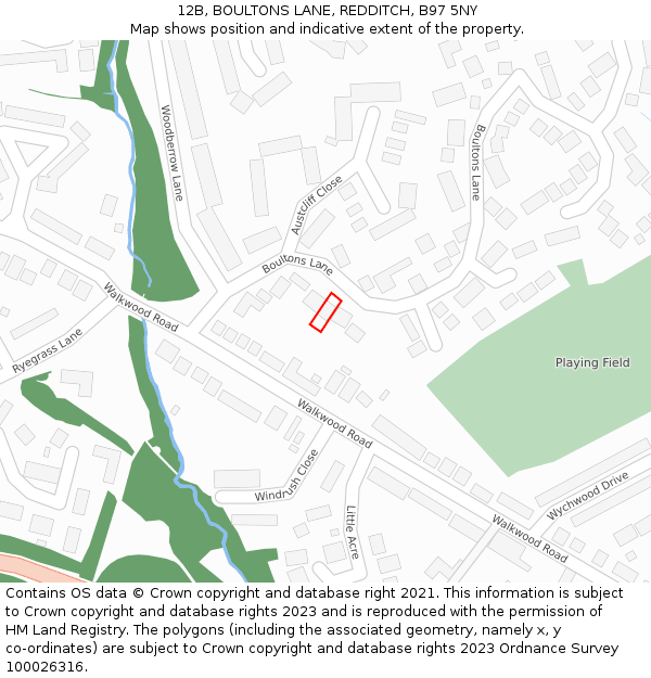 12B, BOULTONS LANE, REDDITCH, B97 5NY: Location map and indicative extent of plot