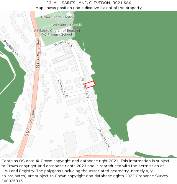 13, ALL SAINTS LANE, CLEVEDON, BS21 6AX: Location map and indicative extent of plot