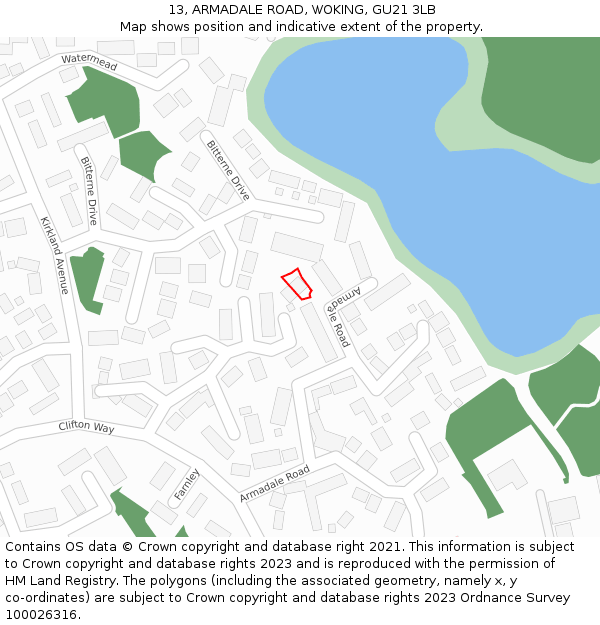 13, ARMADALE ROAD, WOKING, GU21 3LB: Location map and indicative extent of plot