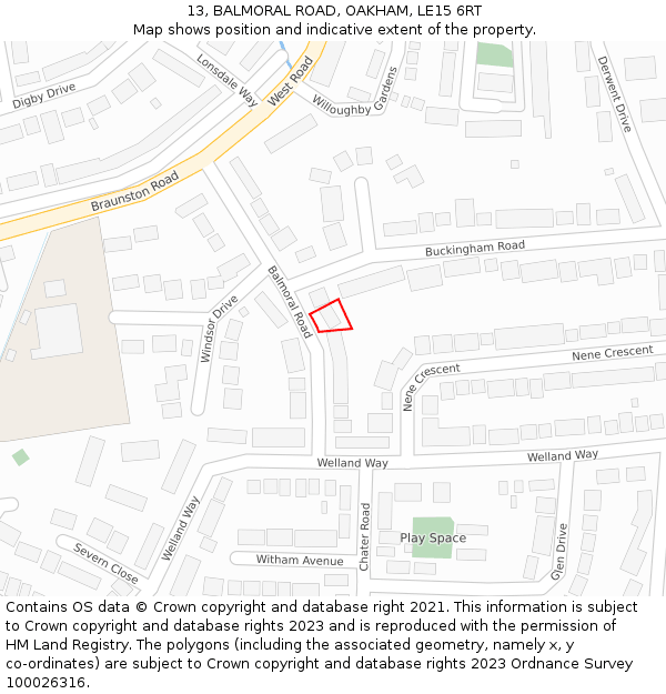 13, BALMORAL ROAD, OAKHAM, LE15 6RT: Location map and indicative extent of plot