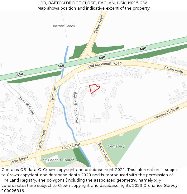 13, BARTON BRIDGE CLOSE, RAGLAN, USK, NP15 2JW: Location map and indicative extent of plot