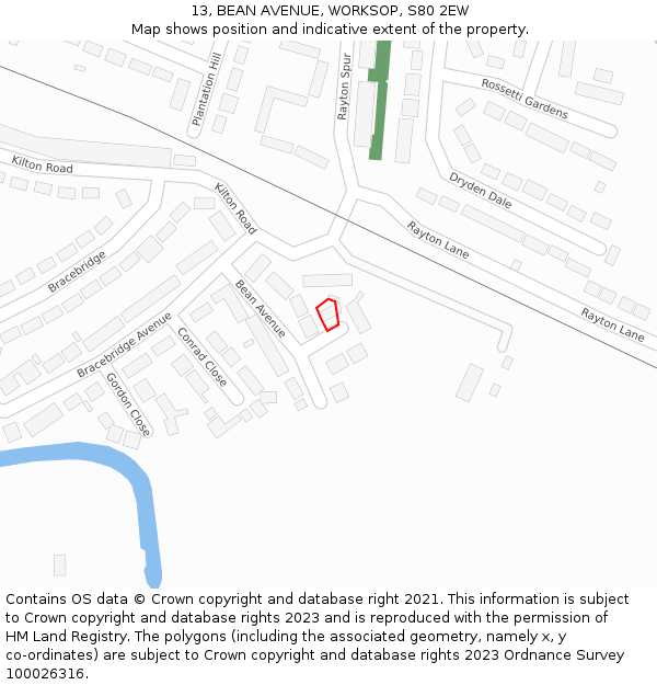 13, BEAN AVENUE, WORKSOP, S80 2EW: Location map and indicative extent of plot