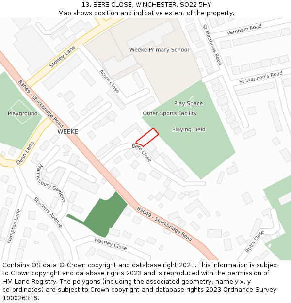 13, BERE CLOSE, WINCHESTER, SO22 5HY: Location map and indicative extent of plot