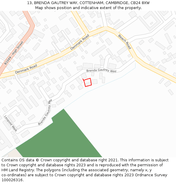 13, BRENDA GAUTREY WAY, COTTENHAM, CAMBRIDGE, CB24 8XW: Location map and indicative extent of plot