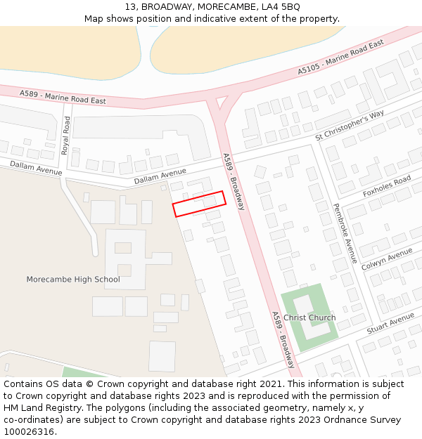 13, BROADWAY, MORECAMBE, LA4 5BQ: Location map and indicative extent of plot