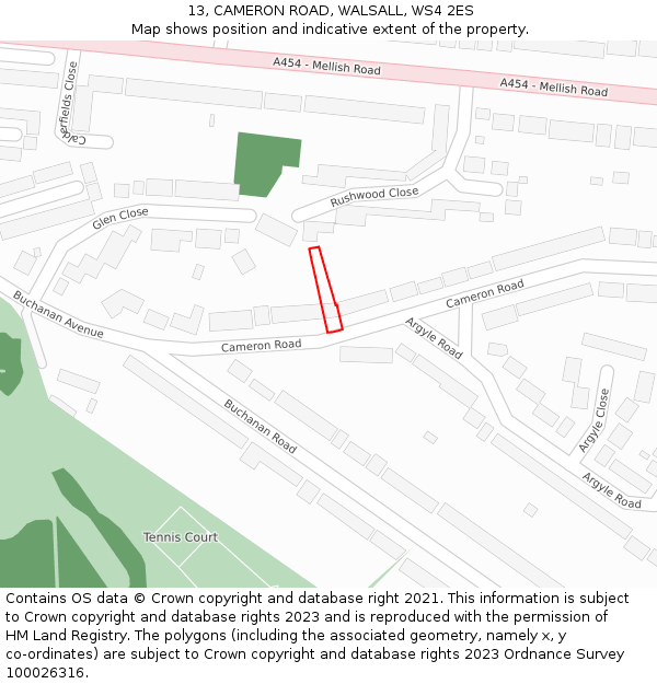 13, CAMERON ROAD, WALSALL, WS4 2ES: Location map and indicative extent of plot