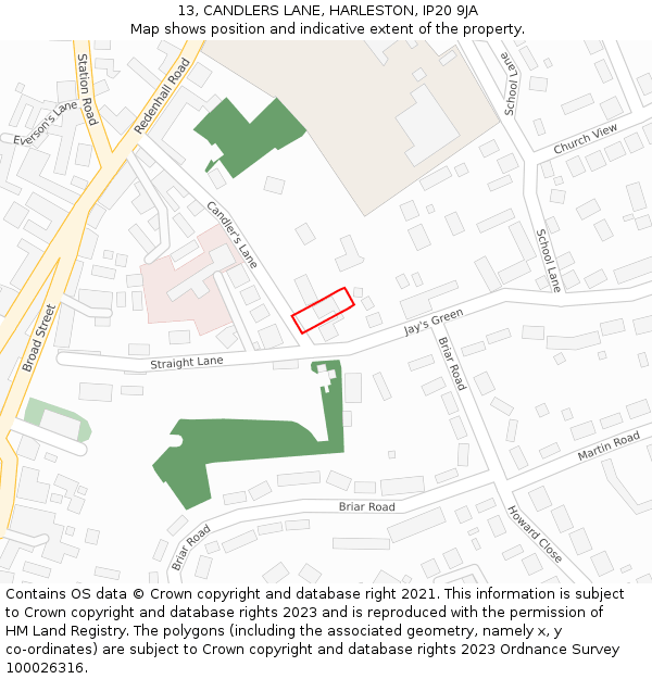 13, CANDLERS LANE, HARLESTON, IP20 9JA: Location map and indicative extent of plot